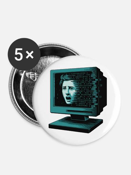 Retro-Computer Schrecken-  Retroglitch KI - Buttons mittel 32 mm (5er Pack) - Weiß