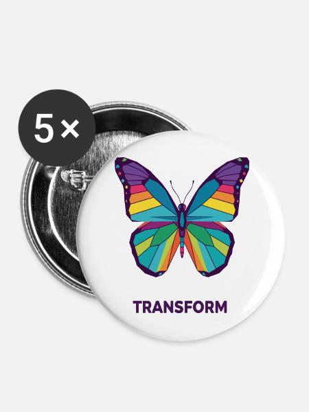 Regenbogengeometrischer Schmetterling - Buttons mittel 32 mm (5er Pack) - Weiß