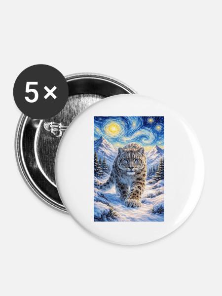 Schneeleopard im Sternenwald - Buttons mittel 32 mm (5er Pack) - Weiß