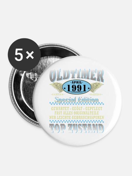 Oldtimer April 1991 Spezialedition - Buttons mittel 32 mm (5er Pack) - Weiß