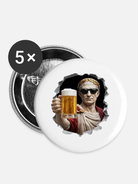  Caesar mit Bier und Sonnenbrille - Buttons mittel 32 mm (5er Pack) - Weiß