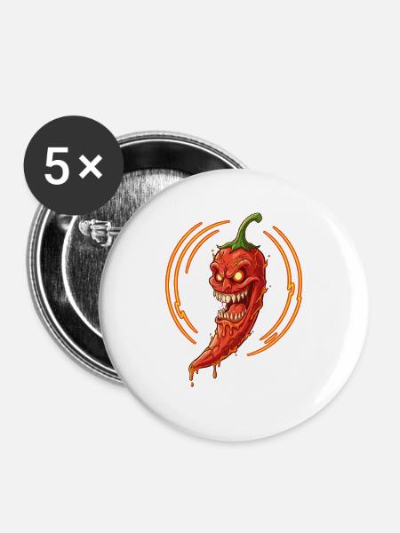 Inferno Chili Dämon - Buttons mittel 32 mm (5er Pack) - Weiß