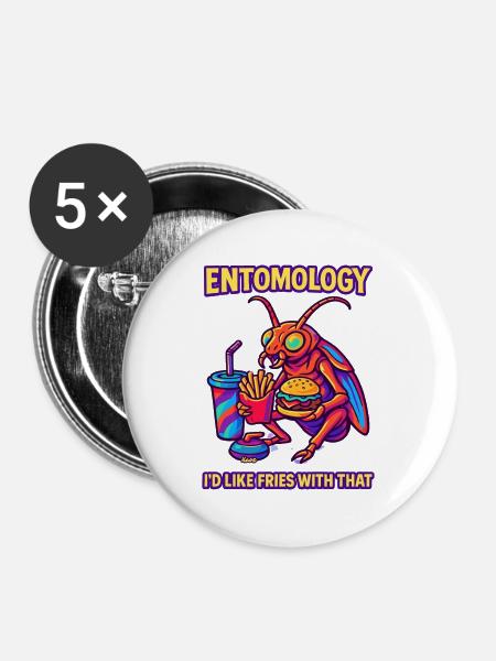 Entomology Fries Bug Tee - Buttons mittel 32 mm (5er Pack) - Weiß