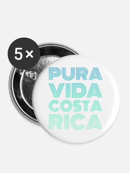 Pura Vida Costa Rica - Buttons mittel 32 mm (5er Pack) - Weiß