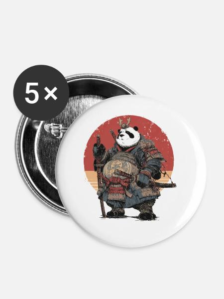 Panda-Samurai in robuster Rüstung - Buttons mittel 32 mm (5er Pack) - Weiß