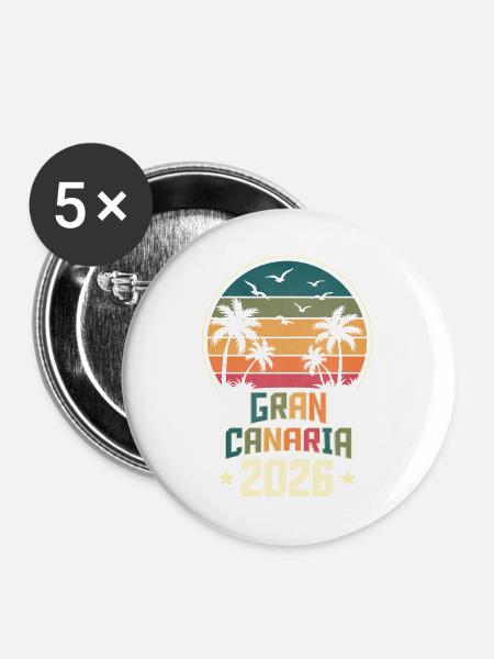 Gran Canaria 2026 - Buttons mittel 32 mm (5er Pack) - Weiß