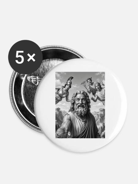 Zeus Selfie mit den Göttern - Buttons mittel 32 mm (5er Pack) - Weiß