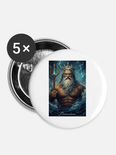 Poseidon Porträt - Buttons mittel 32 mm (5er Pack) - Weiß