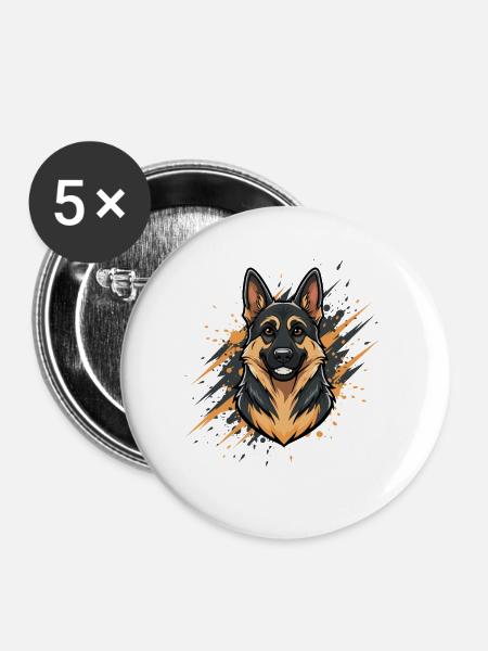 Schäferhund Kopf Spraykunst - Buttons mittel 32 mm (5er Pack) - Weiß