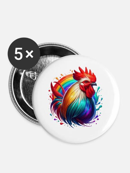 Hahn Rooster - Buttons mittel 32 mm (5er Pack) - Weiß