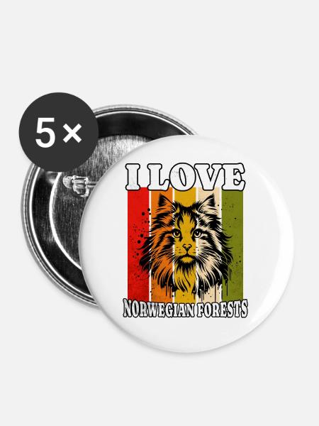I Love Norwegian Forest - Buttons mittel 32 mm (5er Pack) - Weiß