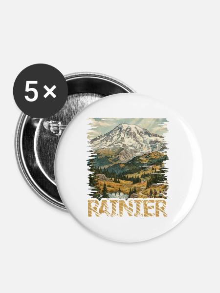 Alpine Rainier Wanderer Berglandschaft - Buttons mittel 32 mm (5er Pack) - Weiß