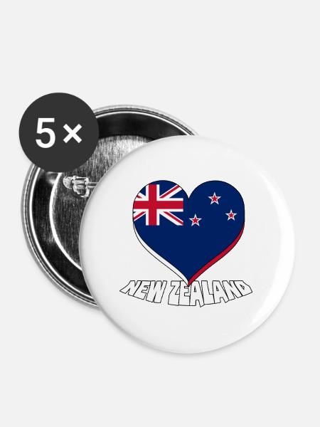Neuseeland - Buttons mittel 32 mm (5er Pack) - Weiß