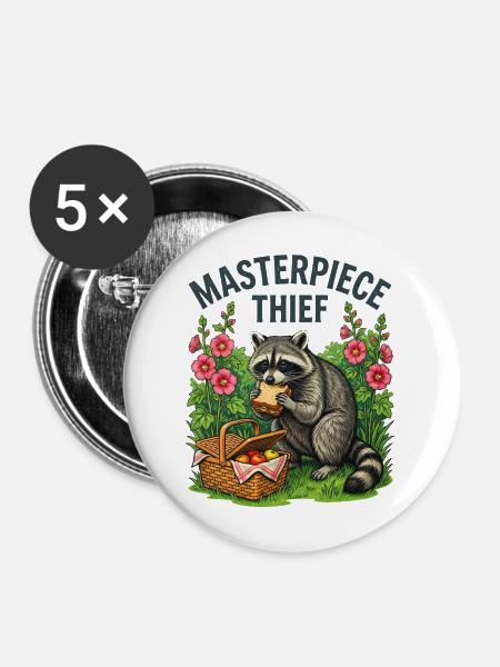 Waschbär-Picknickdieb - Buttons mittel 32 mm (5er Pack) - Weiß