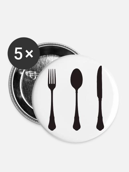 Minimalistische Besteck-Silhouette - Buttons mittel 32 mm (5er Pack) - Weiß