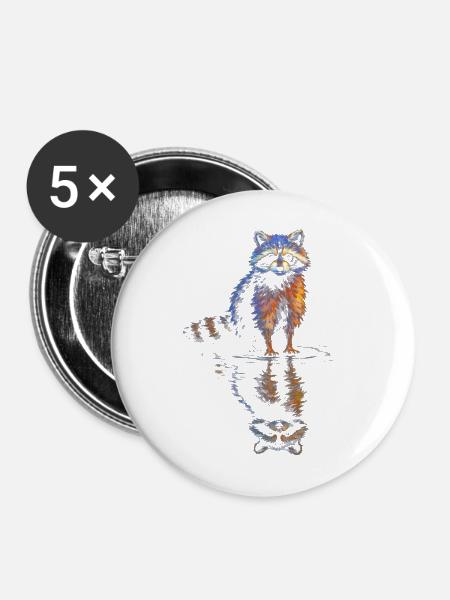 Wasserreflexion Waschbär – Farbenspiel - Buttons mittel 32 mm (5er Pack) - Weiß