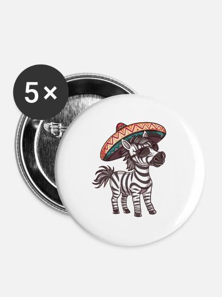 Zebra Comic Lustig Sombrero - Buttons mittel 32 mm (5er Pack) - Weiß