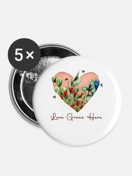 Liebe wächst hier - Buttons mittel 32 mm (5er Pack) - Weiß