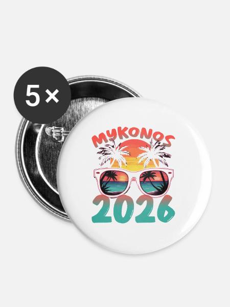 Mykonos 2026 - Buttons mittel 32 mm (5er Pack) - Weiß