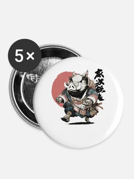 Eber-Samurai in Ukiyo-Rüstung - Buttons mittel 32 mm (5er Pack) - Weiß