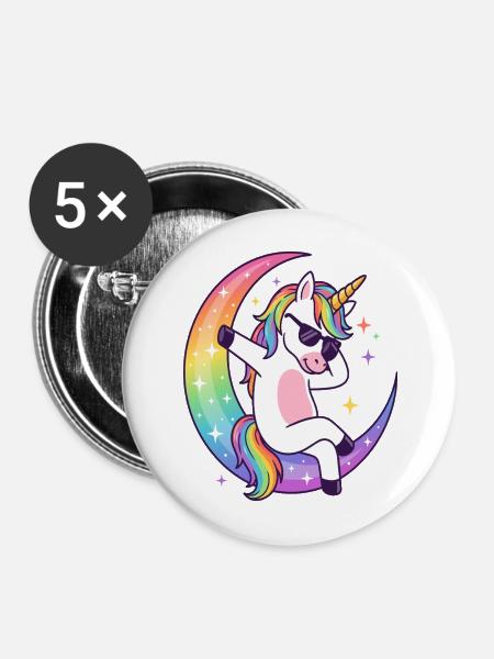 Regenbogen-Einhorn-Mond-Rille - Buttons mittel 32 mm (5er Pack) - Weiß