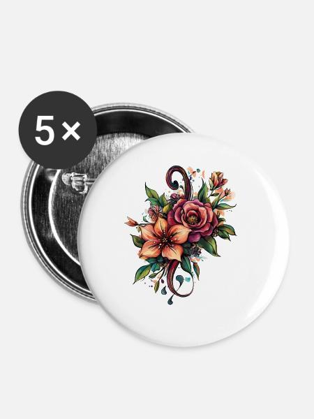 Blumenpracht im Farbwirbel - Buttons mittel 32 mm (5er Pack) - Weiß