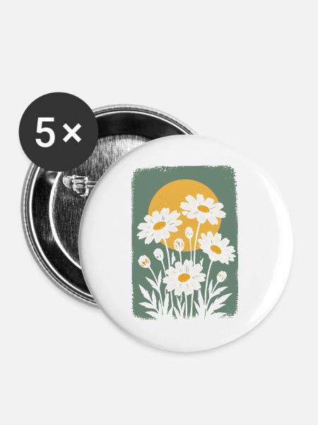 Gänseblümchen im Sonnenkreis - Buttons mittel 32 mm (5er Pack) - Weiß