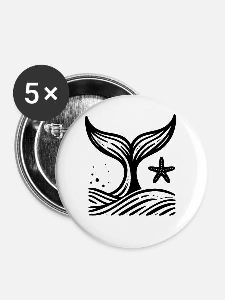 Wal Kunst Schwarz Weiß Ozean Stil - Buttons mittel 32 mm (5er Pack) - Weiß