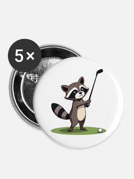 Waschbär spielt Golf - Buttons mittel 32 mm (5er Pack) - Weiß