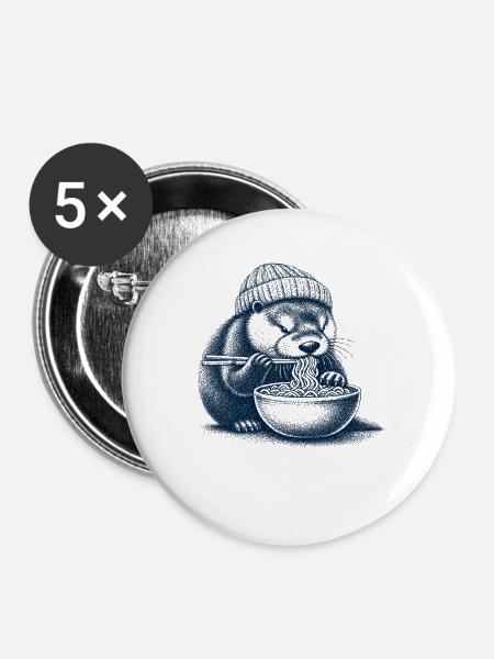 Ramen Otter - Buttons mittel 32 mm (5er Pack) - Weiß