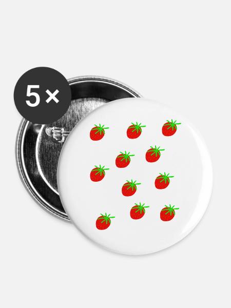 Erdbeeren Erdbeere Erdbeeren Garten - Buttons mittel 32 mm (5er Pack) - Weiß