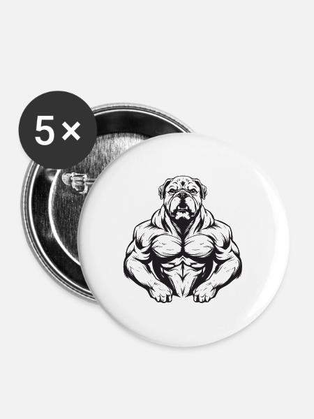 Hund Bodybuilding - Buttons mittel 32 mm (5er Pack) - Weiß