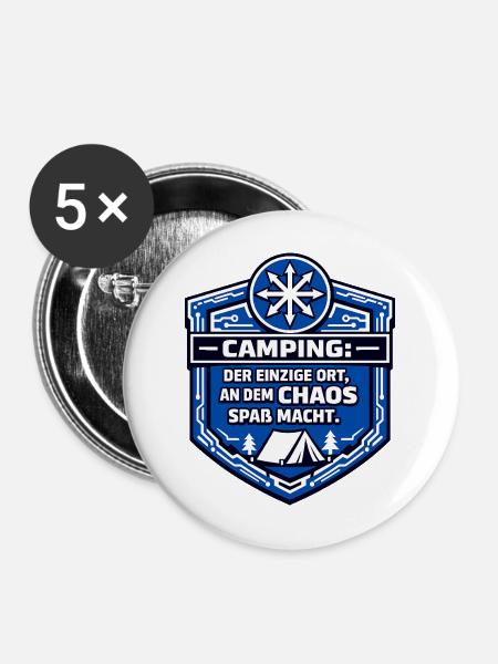 Camping Camper - Chaos macht spaß - Buttons mittel 32 mm (5er Pack) - Weiß