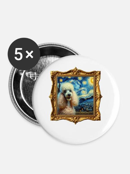 Pudel Starry Night - Buttons mittel 32 mm (5er Pack) - Weiß