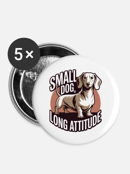 Dackel Attitüde - Buttons mittel 32 mm (5er Pack) - Weiß
