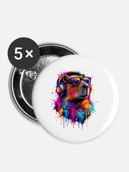 Capybara - Buttons mittel 32 mm (5er Pack) - Weiß