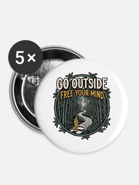 Go Outside Be Free - Buttons mittel 32 mm (5er Pack) - Weiß