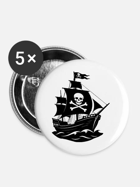 Piratenschiff - Buttons mittel 32 mm (5er Pack) - Weiß