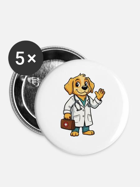 Tierarzt Hund Cartoon - Buttons mittel 32 mm (5er Pack) - Weiß