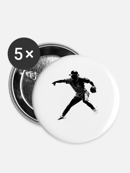 Baseball - Buttons mittel 32 mm (5er Pack) - Weiß