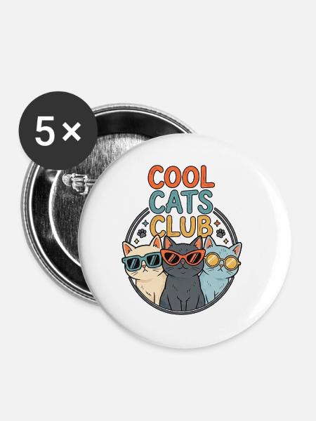 Cool Cats - Buttons mittel 32 mm (5er Pack) - Weiß