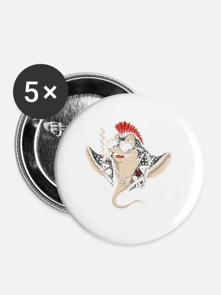 Punk-Rochen mit Mohawk Sonnenbrille - Buttons mittel 32 mm (5er Pack) - Weiß