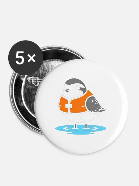 Vogel mit Rettungsweste Cartoon - Buttons mittel 32 mm (5er Pack) - Weiß