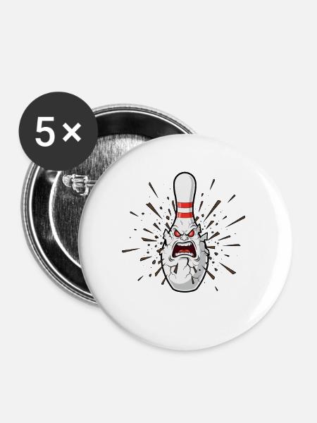 Wütender Bowlingpin Knall - Buttons mittel 32 mm (5er Pack) - Weiß