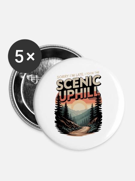 Zu spät: Panorama-Anstieg | Trailrunning - Buttons mittel 32 mm (5er Pack) - Weiß
