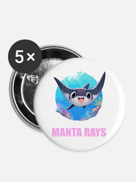 Rochen Mantarochen - Buttons mittel 32 mm (5er Pack) - Weiß