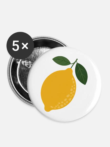 Zitrus-Illustration mit Zitronenblättern - Buttons mittel 32 mm (5er Pack) - Weiß