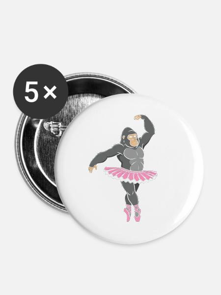 Gorilla im Pinken Tutu tanzt - Buttons mittel 32 mm (5er Pack) - Weiß