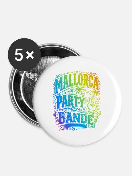 Mallorca Party Bande Bunt - Buttons mittel 32 mm (5er Pack) - Weiß