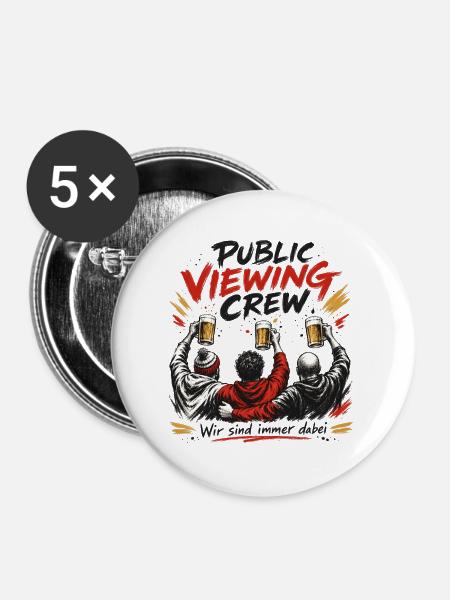 Public Viewing Crew – Bierfreunde - Buttons mittel 32 mm (5er Pack) - Weiß
